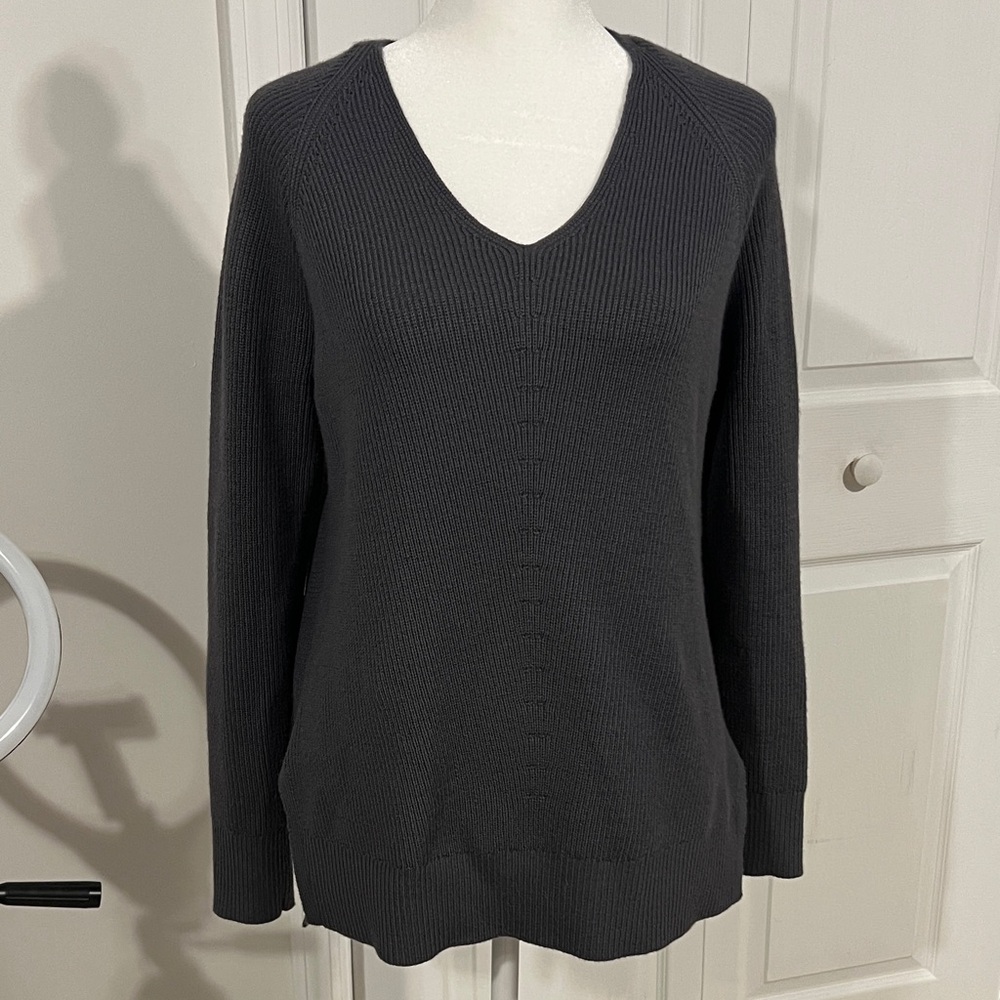 Athleta Elegant Charcoal V-Neck Sweater
